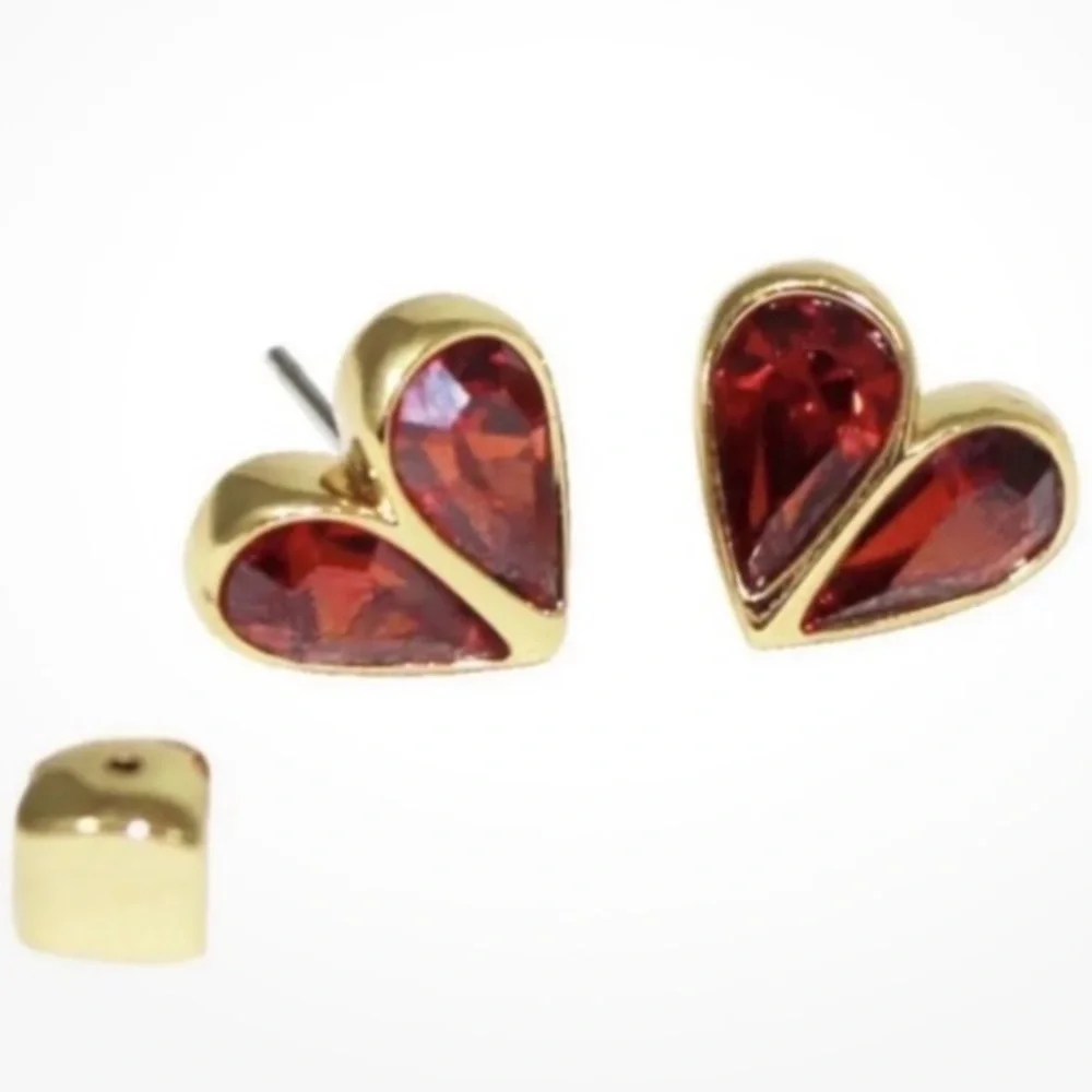Kate Spade ♠️ Gold Plated Red Rock Solid Heart Stud Earrings